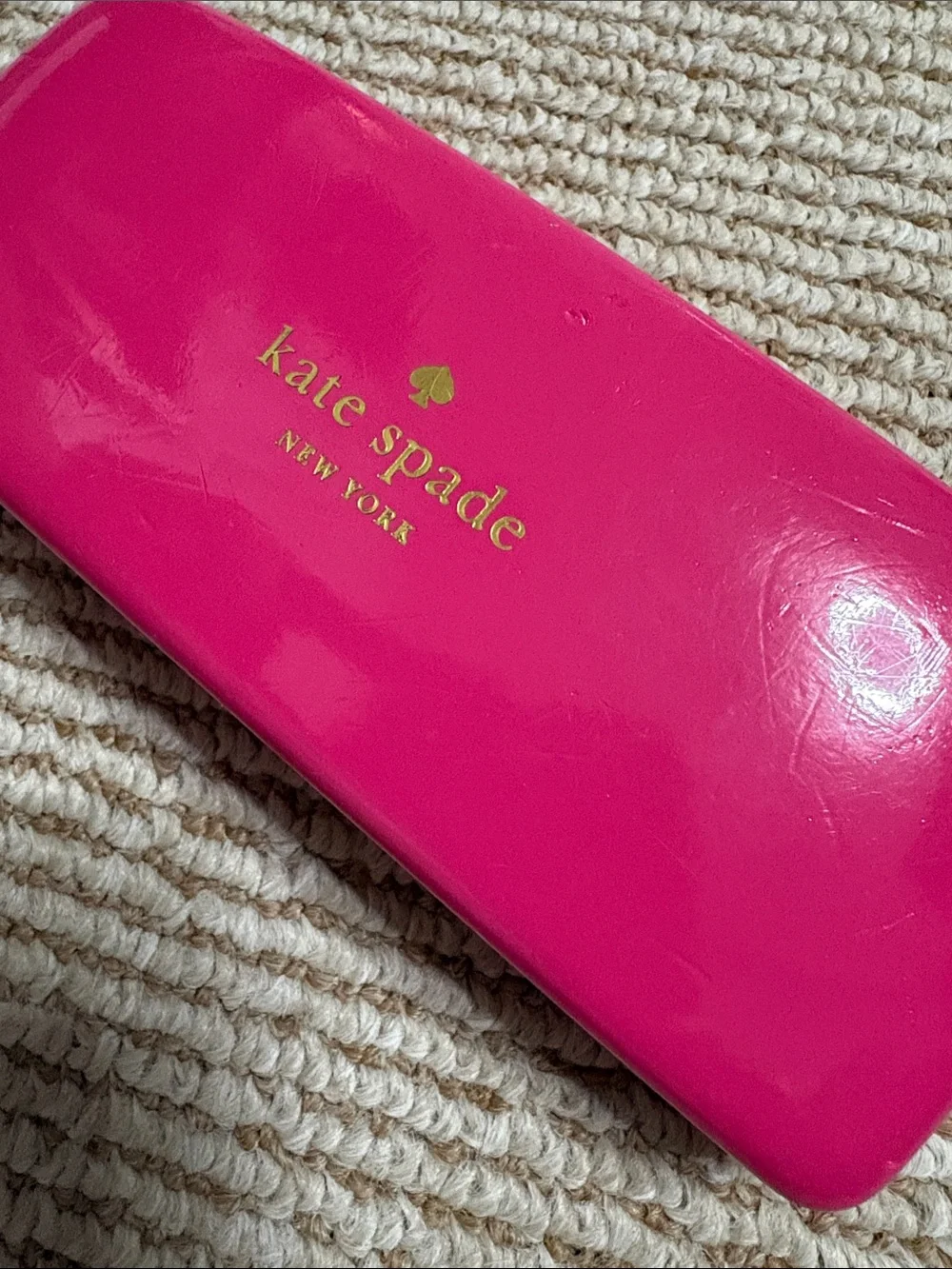 kate spade Bright Pink and Orange Hard Shell Travel Case with Gold Logo
